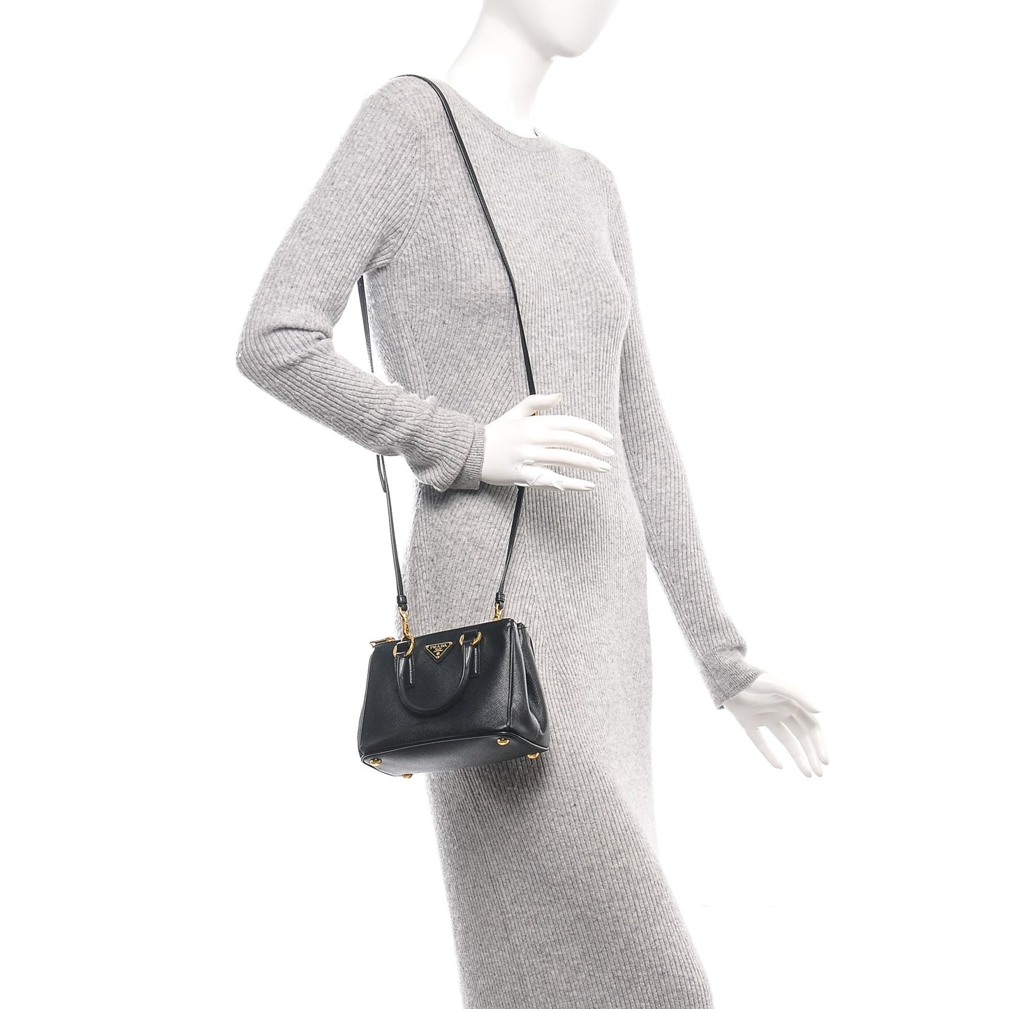 Saffiano Lux Micro Galleria Double Zip Tote Black