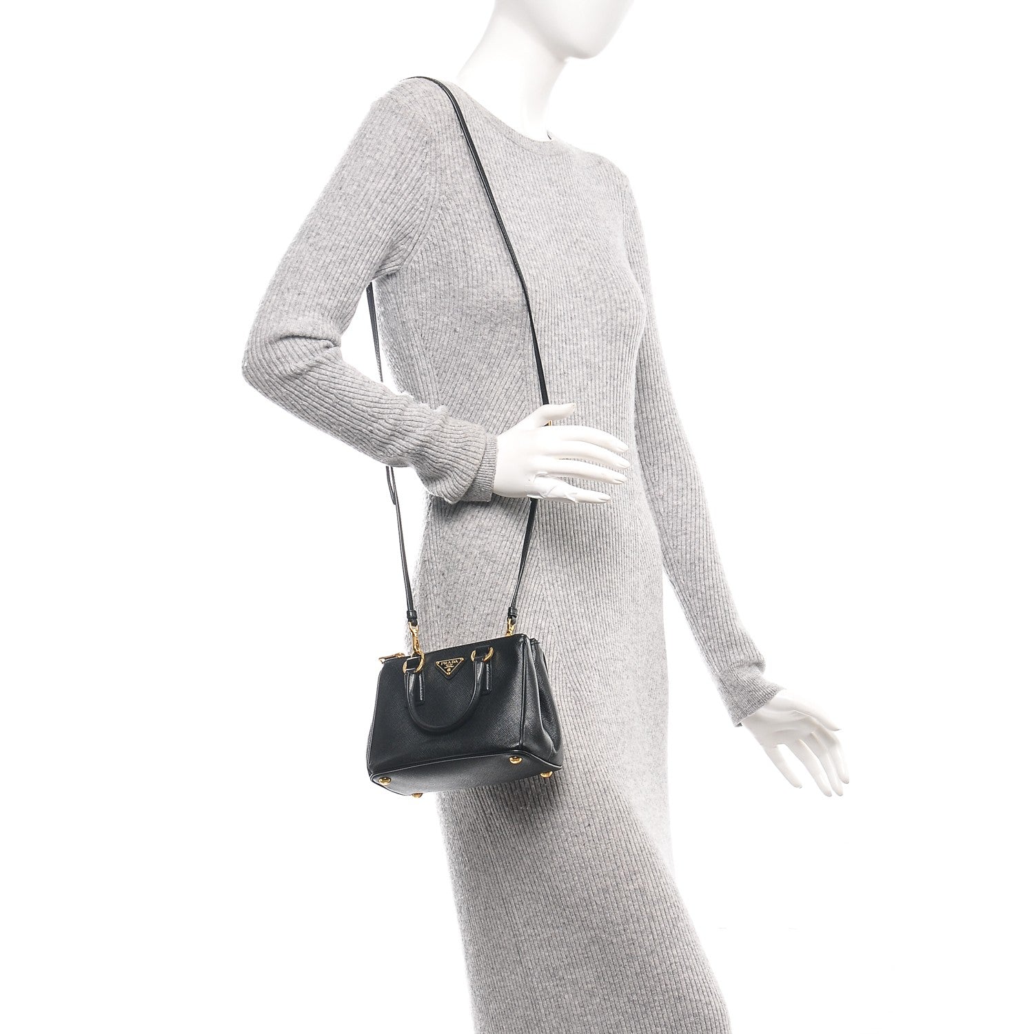 Prada Saffiano Lux Micro Galleria Double Zip Tote Black 2 of 7