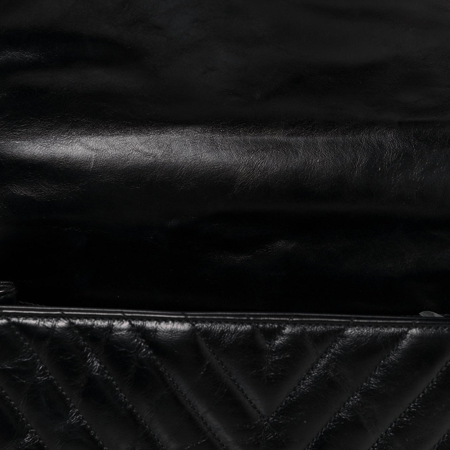 Calfskin Lizard Chevron Quilted Medium Coco Handle Flap Black