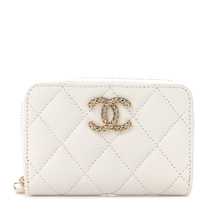 Chanel Caviar Quilted Perforated CC Zip Coin Purse White 1 of 8