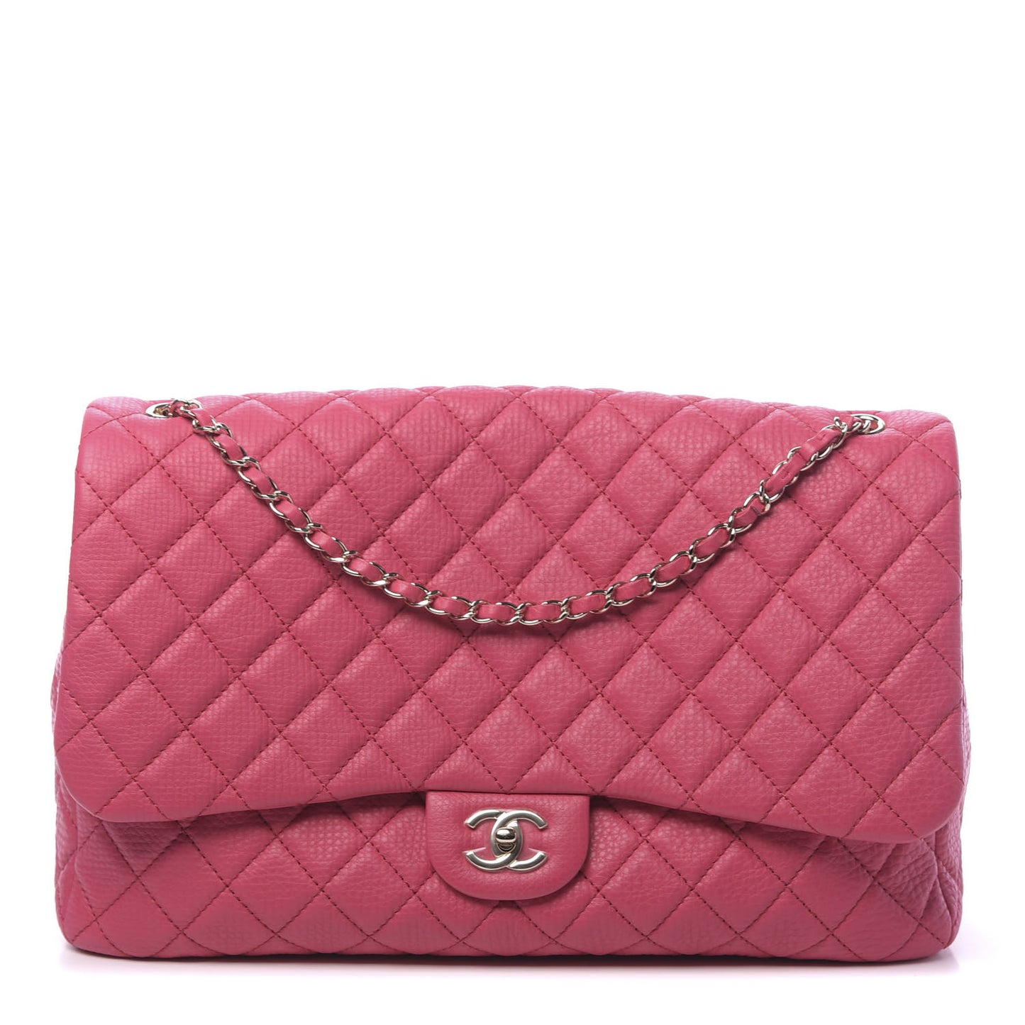 Calfskin Quilted Small XXL Travel Flap Bag Dark Pink