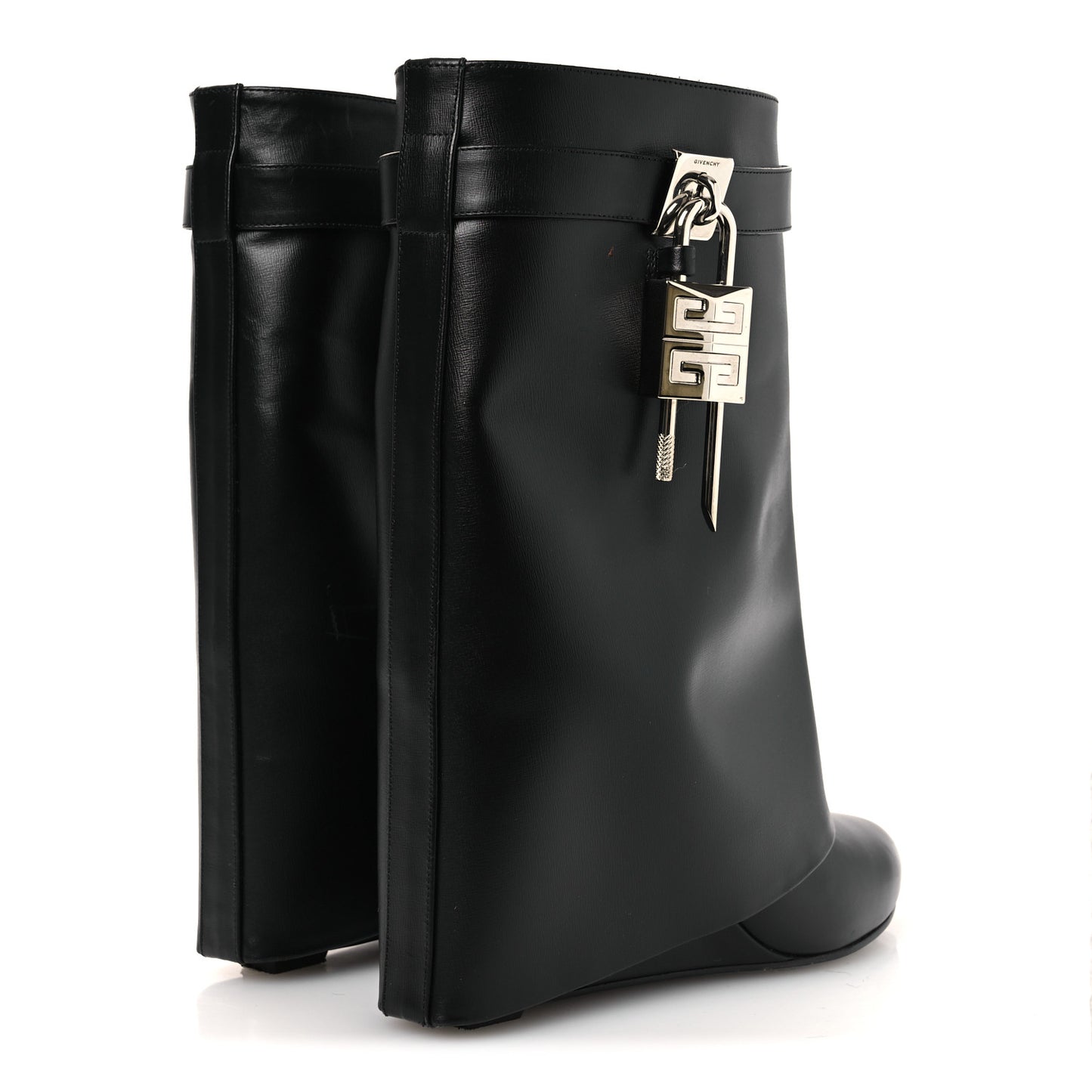 Calfskin Shark Lock Ankle Boots 41 Black