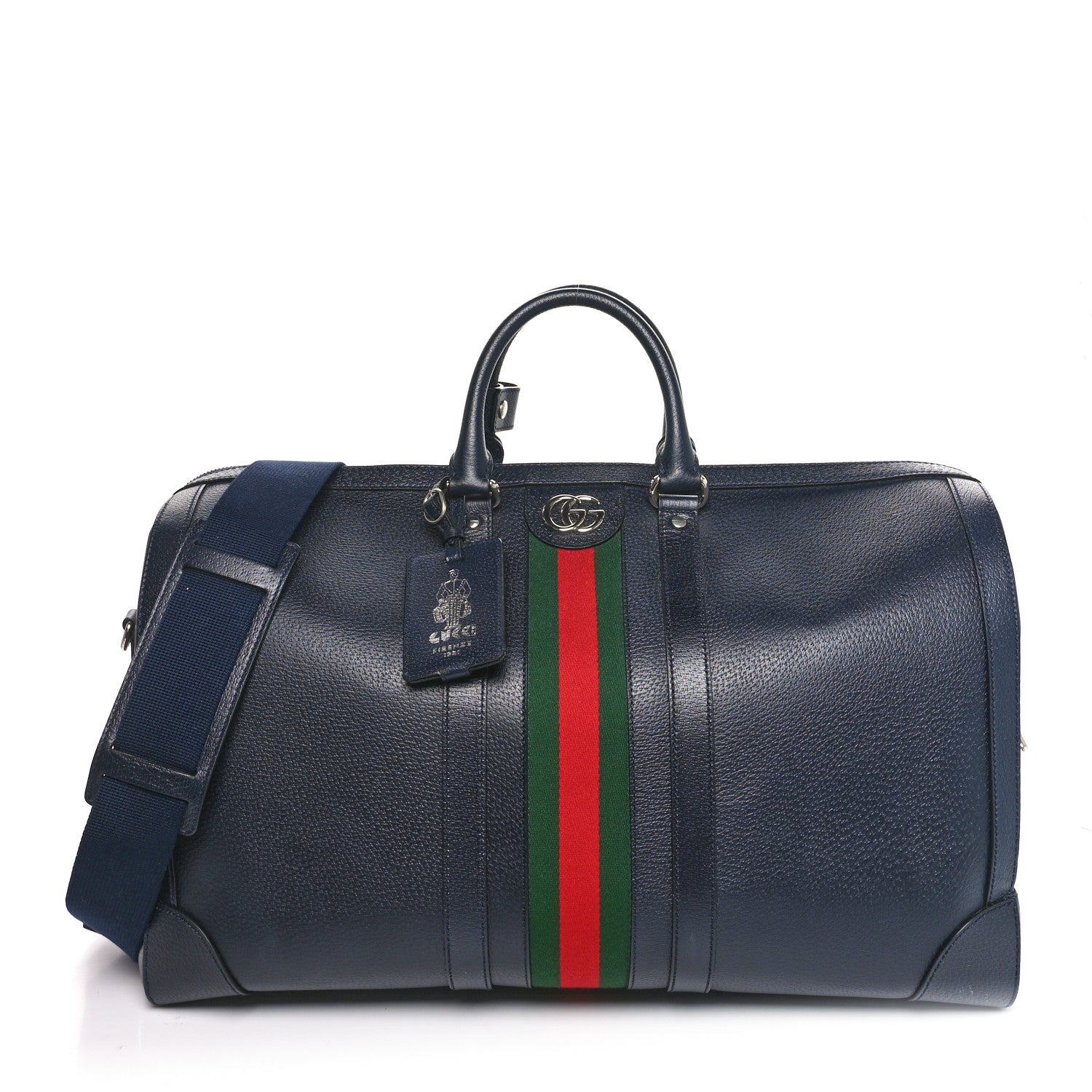 Gucci Textured Dollar Calfskin Web Large Savoy Duffle Bag Navy 1 of 9