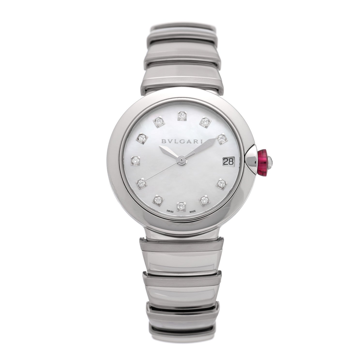 Bulgari Stainless Steel Diamond Mother of Pearl 33mm Lucea Automatic Watch 1 of 4