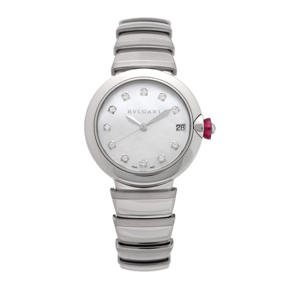 Bulgari Stainless Steel Diamond Mother of Pearl 33mm Lucea Automatic Watch 1 of 4