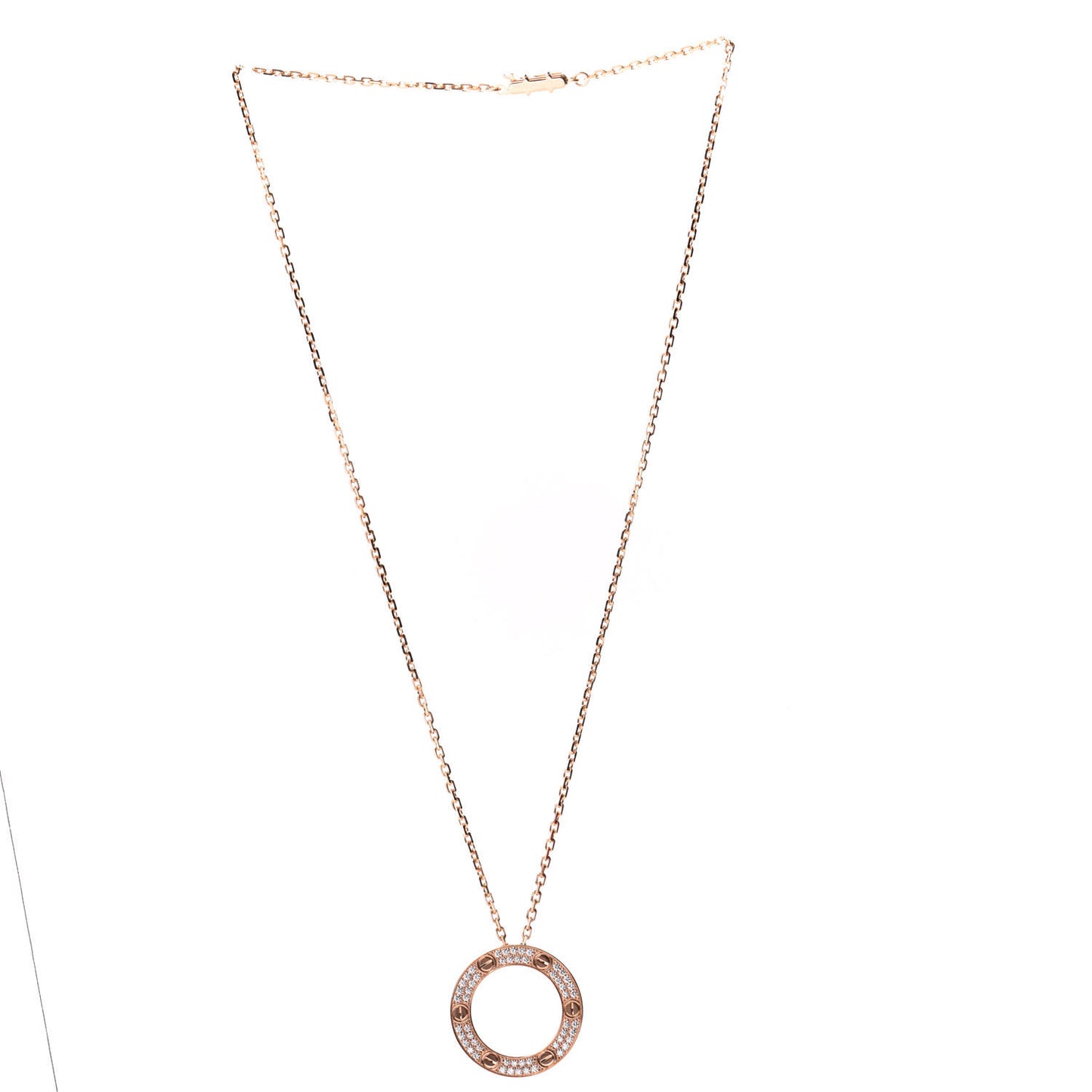 18K Pink Gold Diamond LOVE Paved Necklace