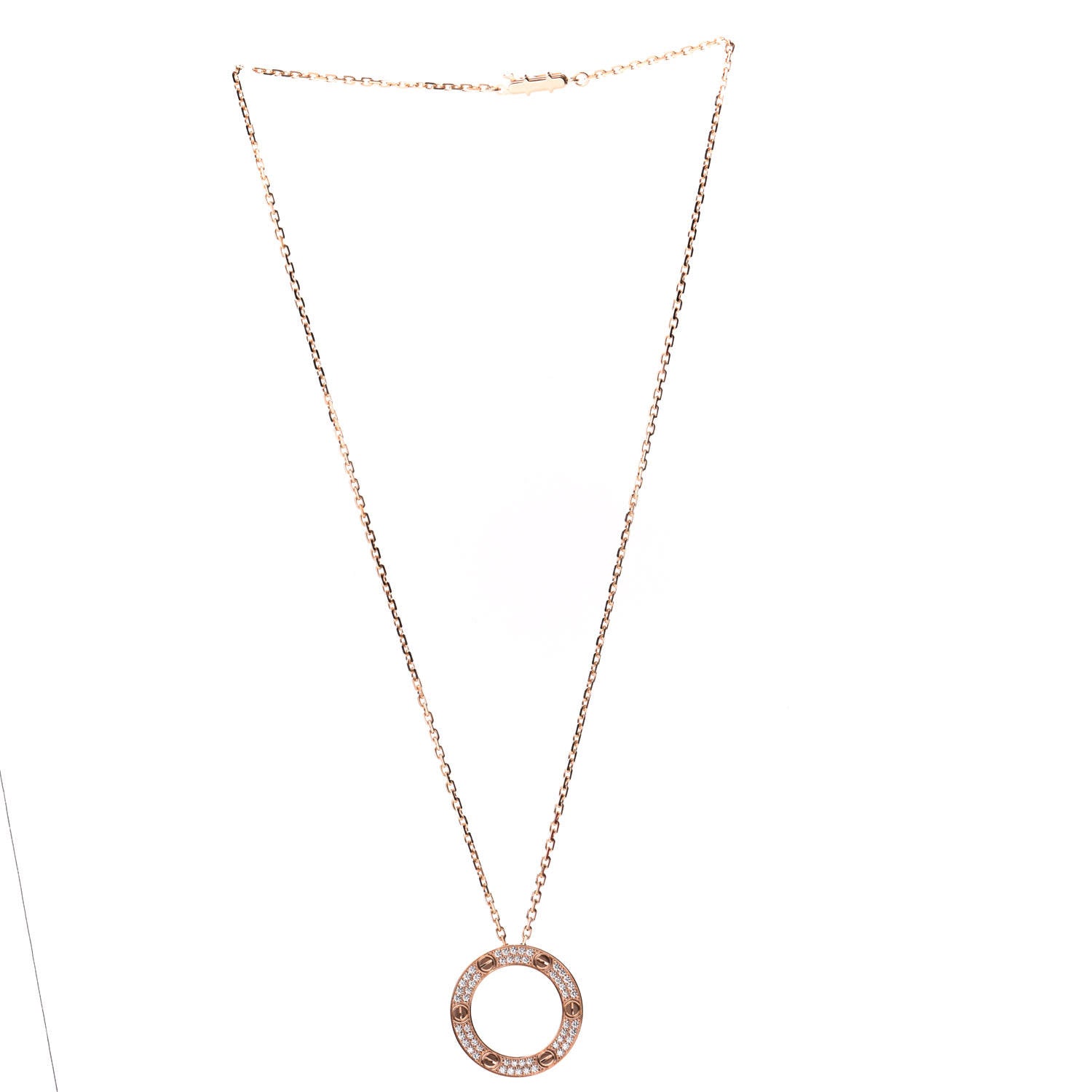 Cartier 18K Pink Gold Diamond LOVE Paved Necklace 2 of 8