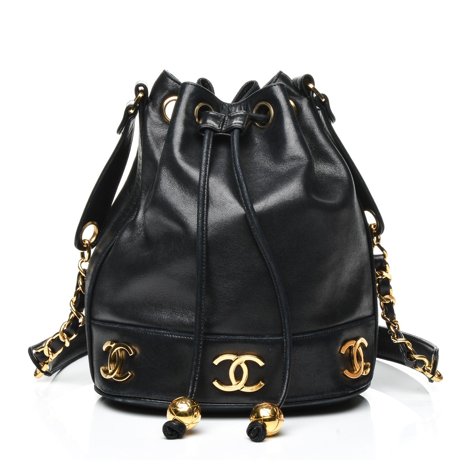 Chanel Lambskin CC Drawstring Shoulder Bag Black 1 of 8