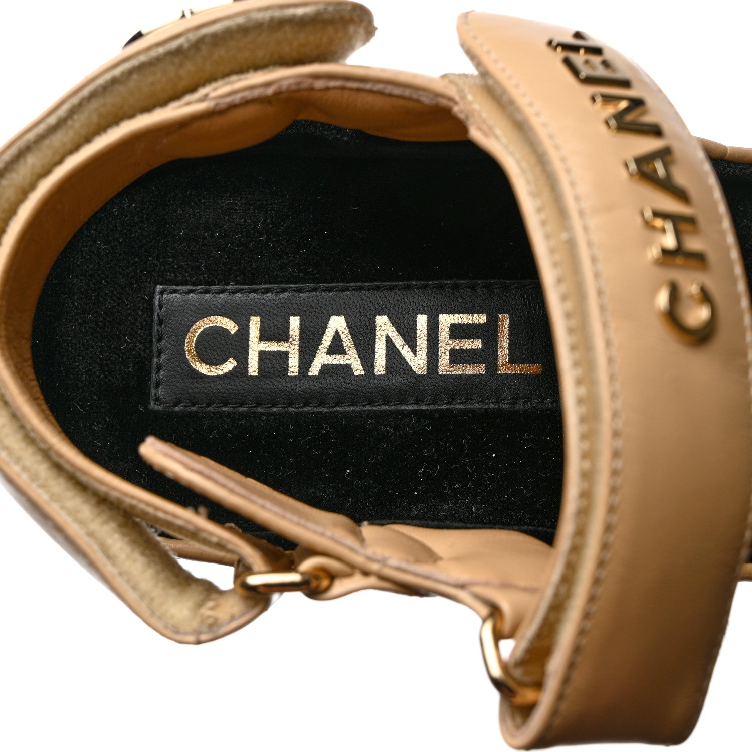 Chanel Shiny Calfskin Quilted Wedge Sandals 39 Beige 7 of 11