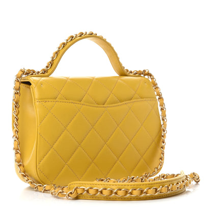 Chanel Lambskin Quilted Small Chain Infinity Top Handle Flap Yellow 3 of 15