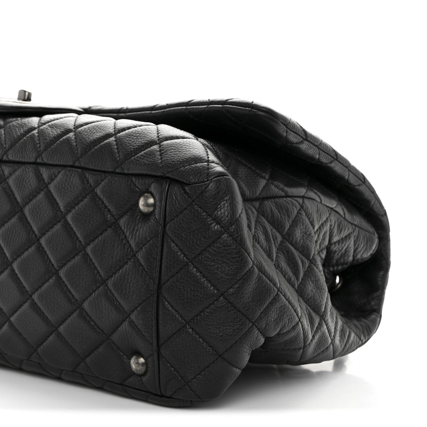 Calfskin Quilted XXL Travel Flap Bag Black
