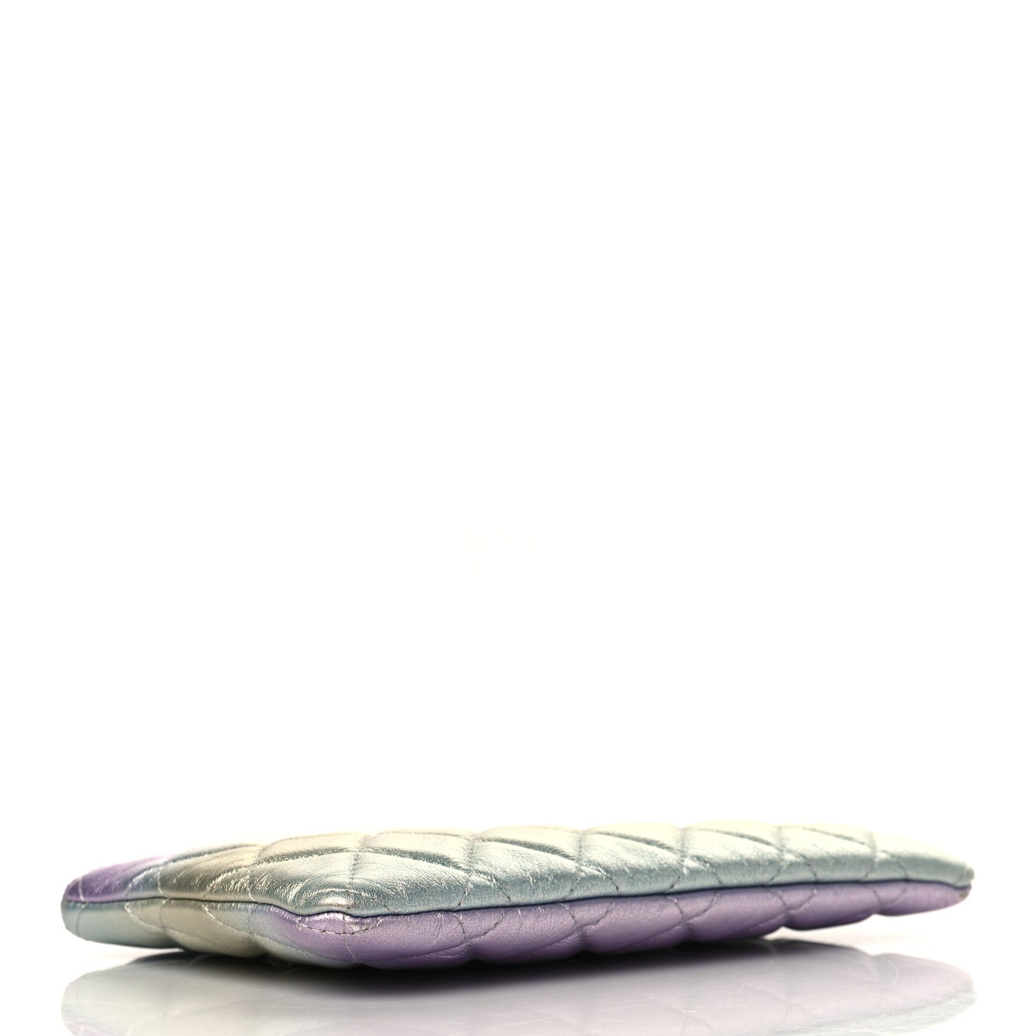 Chanel Gradient Metallic Calfskin Quilted Cosmetic Case Silver Blue Yellow Purple 4 of 8