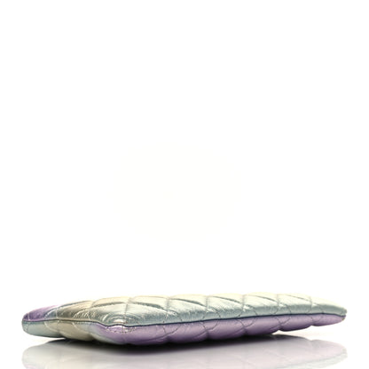 Chanel Gradient Metallic Calfskin Quilted Cosmetic Case Silver Blue Yellow Purple 4 of 8
