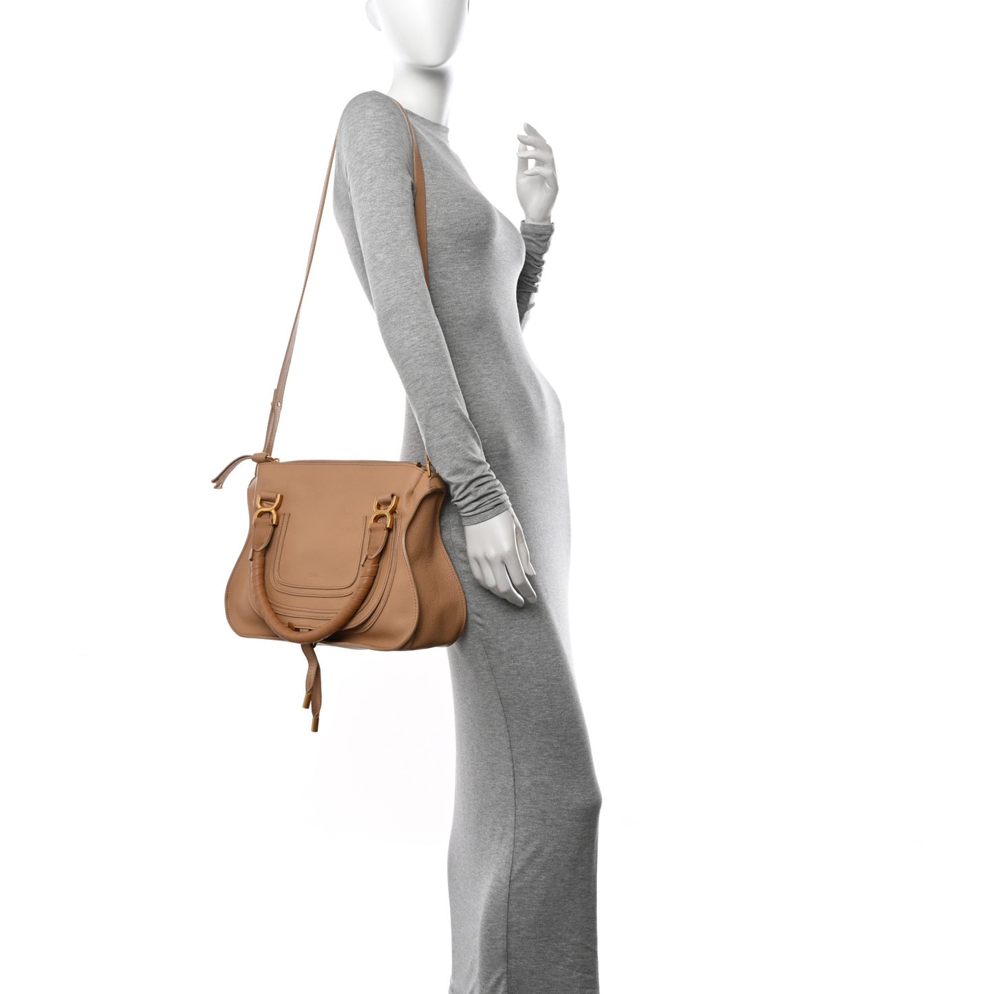 Calfskin Braided Medium Marcie Double Carry Milky Brown