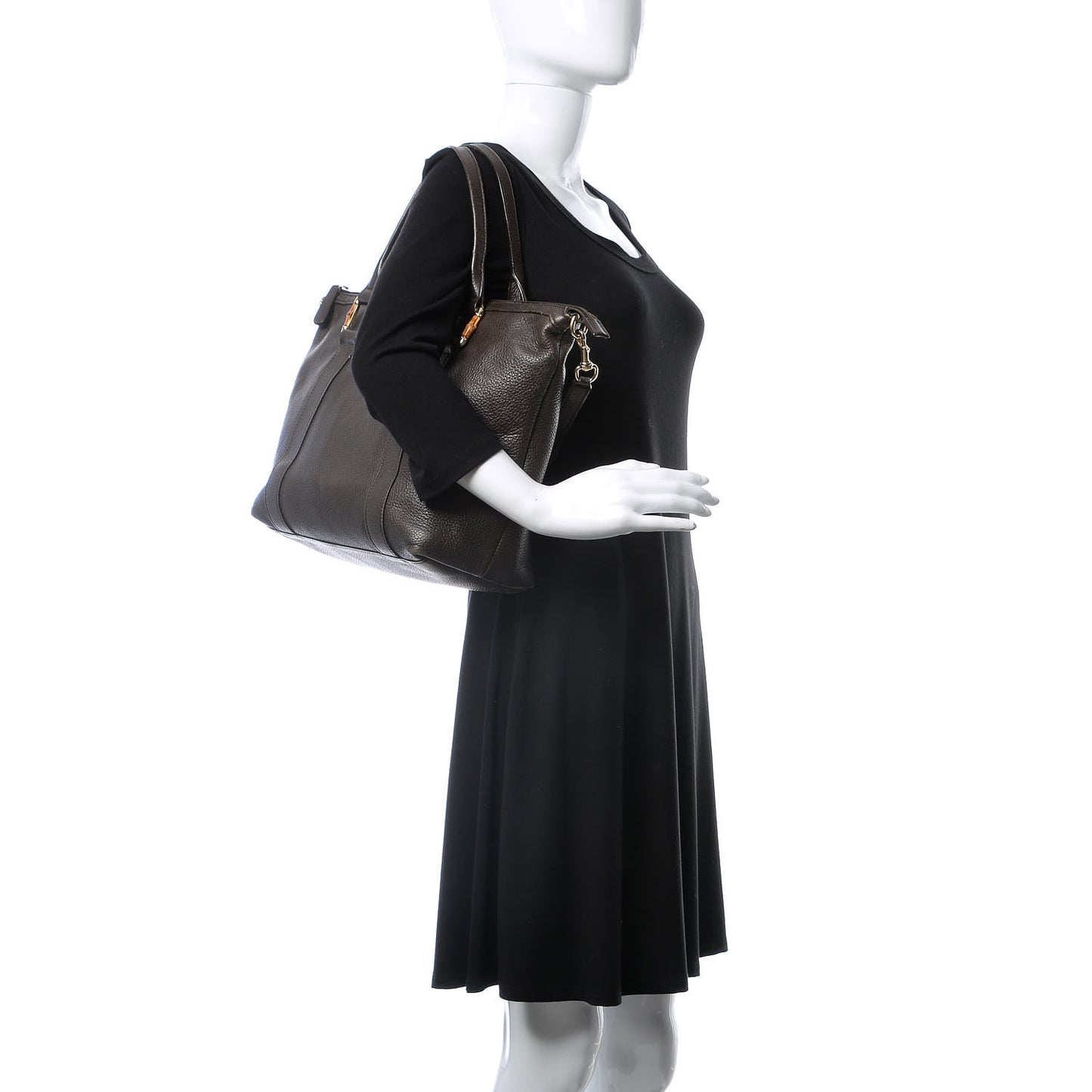 Calfskin Bamboo Top Handle Tote Dark Brown