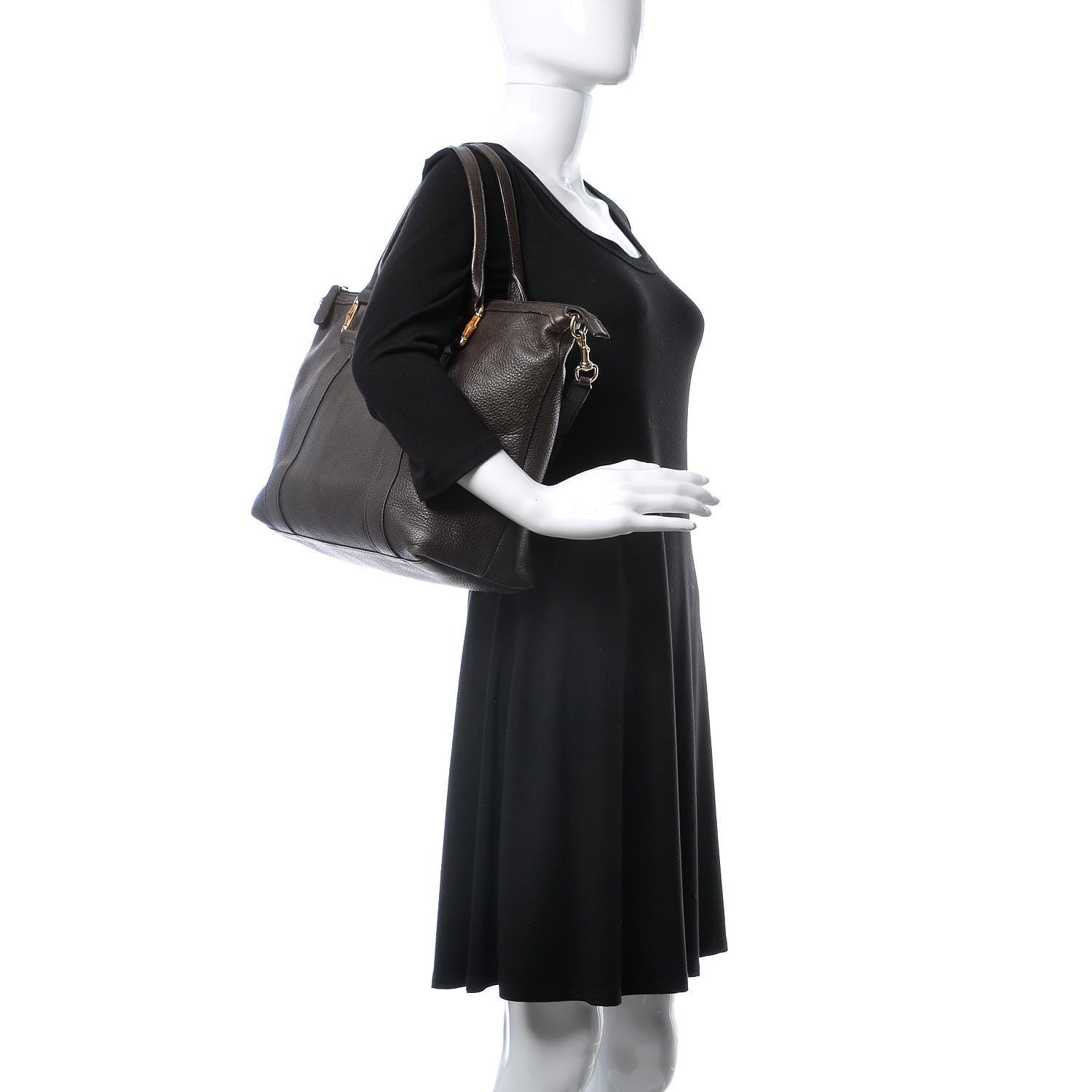 Gucci Calfskin Bamboo Top Handle Tote Dark Brown 2 of 15