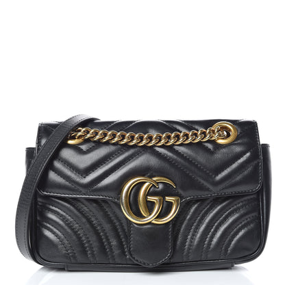 Gucci Calfskin Matelasse Mini GG Marmont Shoulder Bag Black 1 of 13