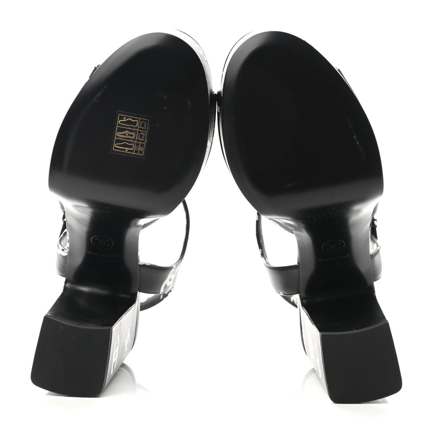 Printed Lambskin CC Platform Sandals 39 Black White