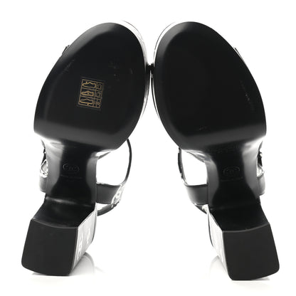 Chanel Printed Lambskin CC Platform Sandals 39 Black White 5 of 9