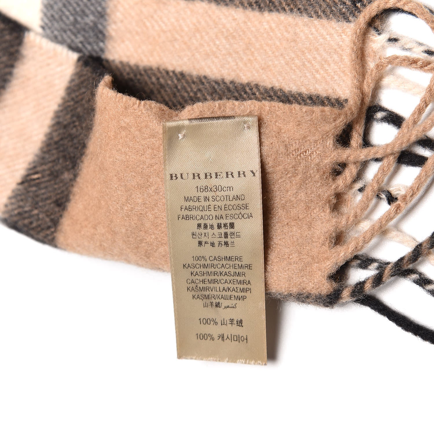 Burberry Cashmere Giant Check Fringe Scarf Camel 4 of 5