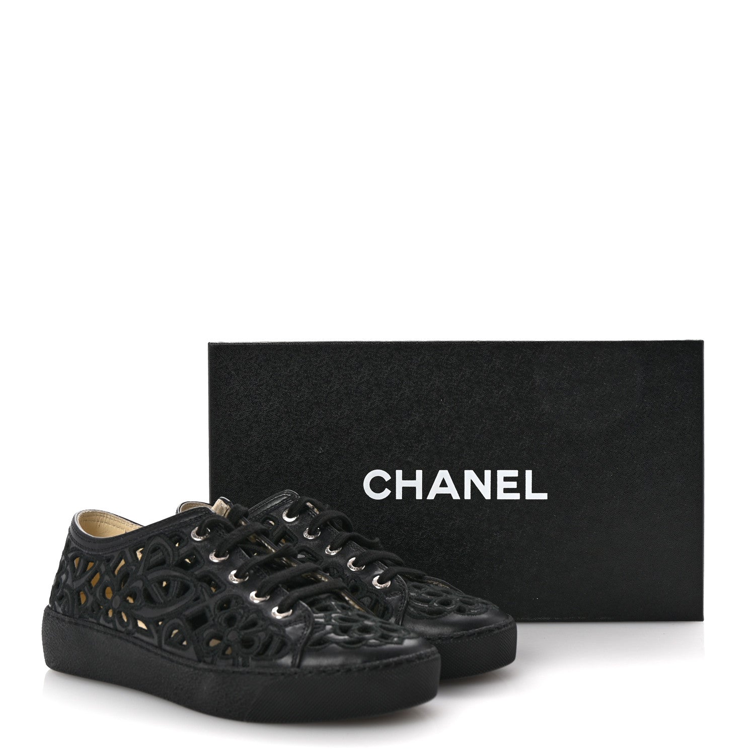 Chanel Calfskin Hollow Out Flower Sneakers 36 Black 11 of 11