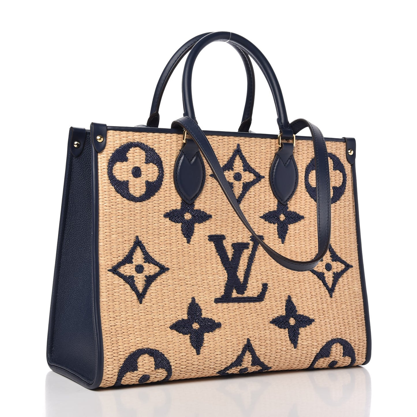 Raffia Calfskin Monogram Giant Onthego MM Blue