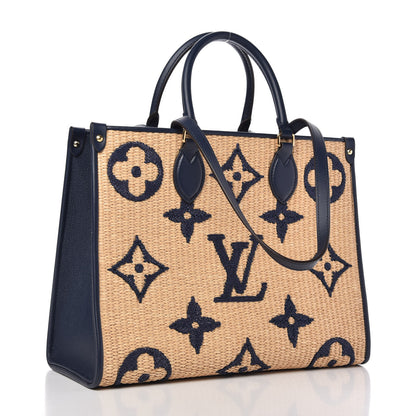 Louis Vuitton Raffia Calfskin Monogram Giant Onthego MM Blue 3 of 10