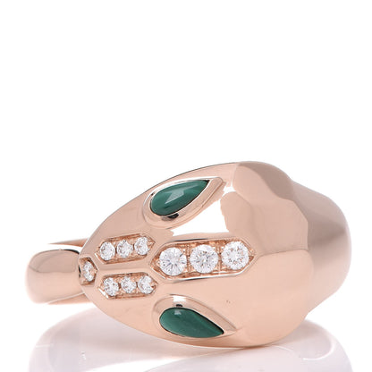Bulgari 18K Rose Gold Diamond Malachite Serpenti Ring 53 6.5 3 of 21
