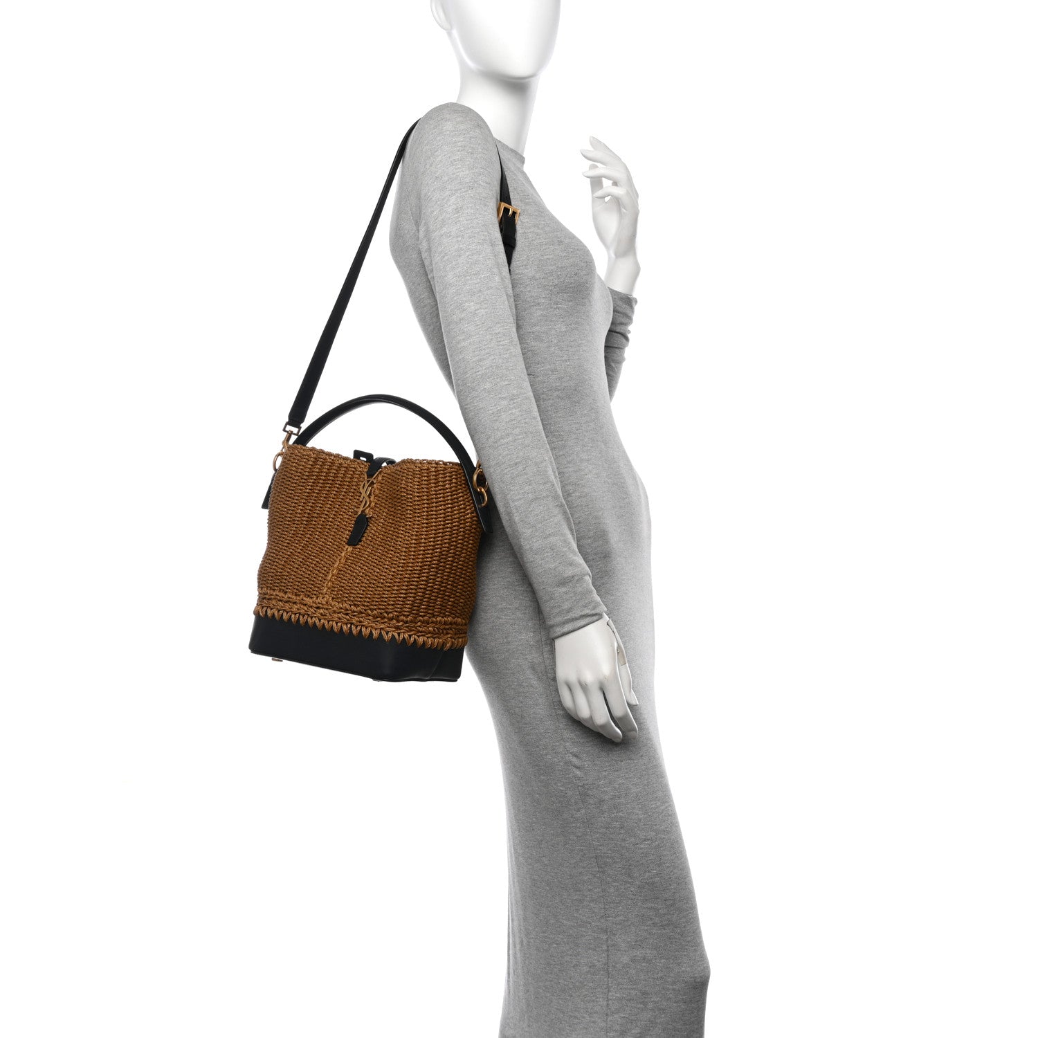 Saint Laurent Raffia Vegetable Le 37 Bucket Bag Natural Black 2 of 11