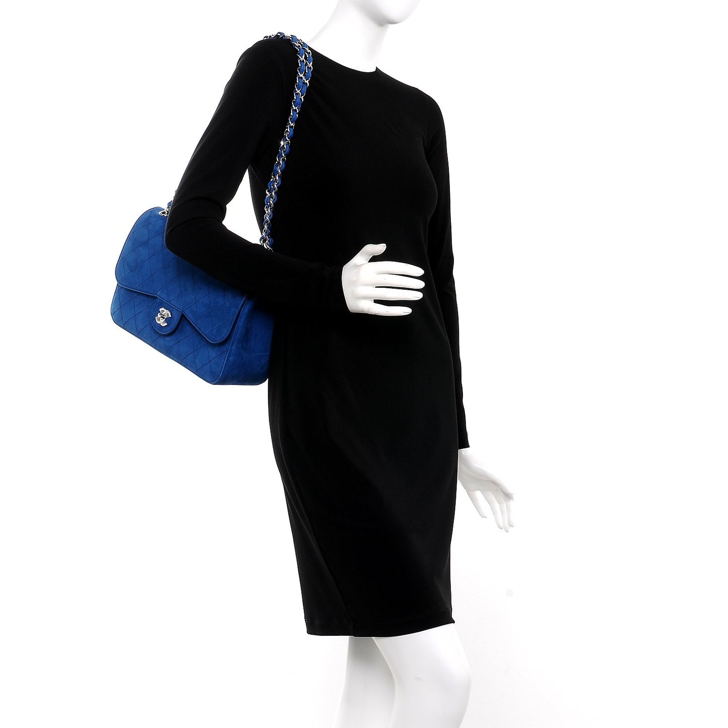 Nubuck Quilted Jumbo Double Flap Blue