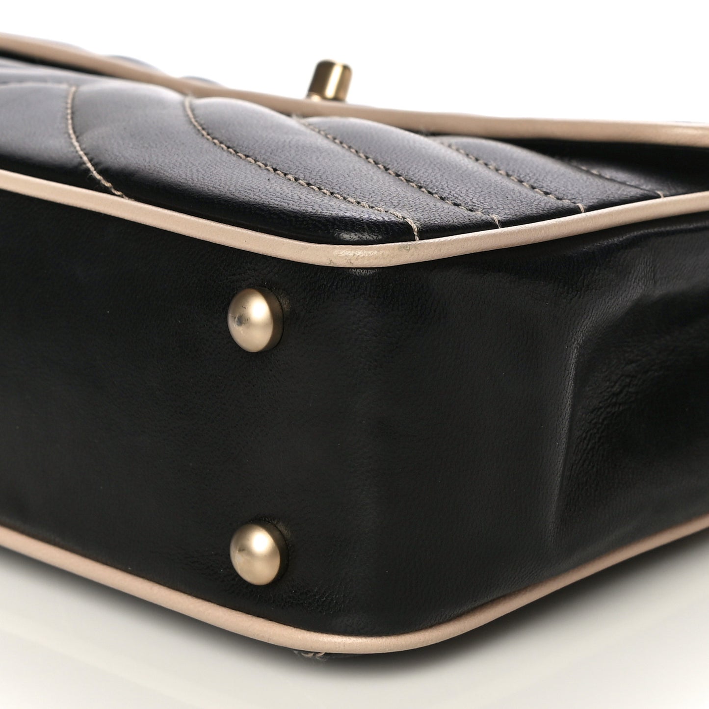Lambskin Quilted Single Flap Bag Black Beige