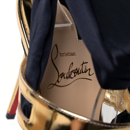 Christian Louboutin Specchio Crepe Foulard Cheville 100 Sandals 37 Gold Black 8 of 9