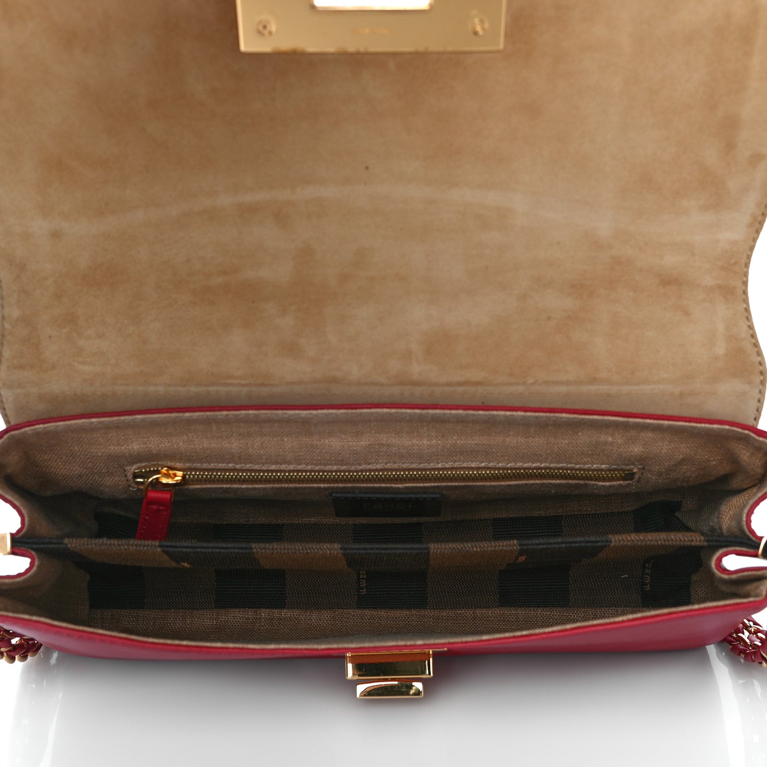 Fendi Calfskin Paris Pequin Small Shoulder Bag Red 4 of 11