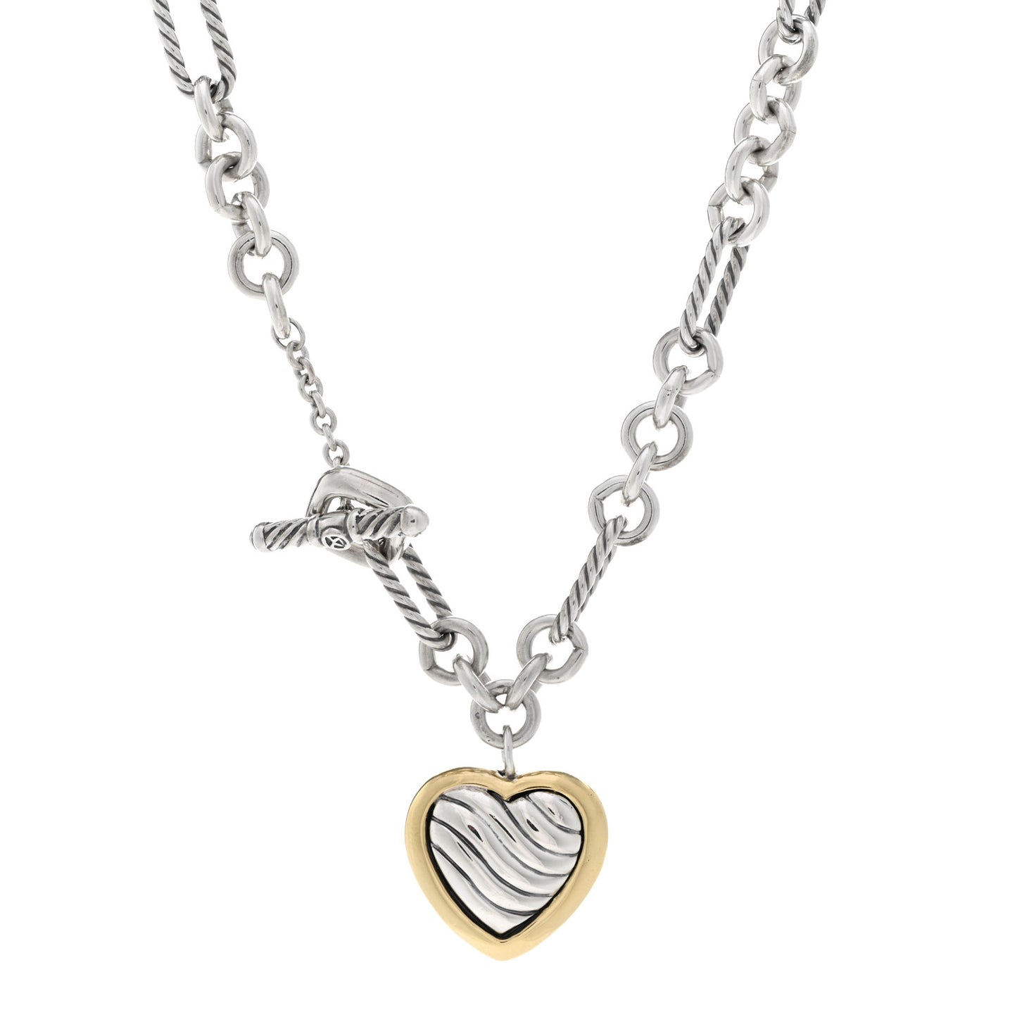 Sterling Silver 18K Yellow Gold Cable Heart Figaro Necklace