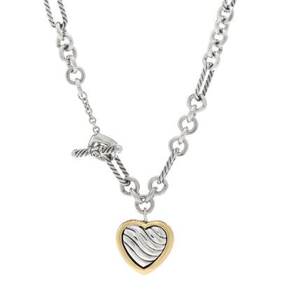David Yurman Sterling Silver 18K Yellow Gold Cable Heart Figaro Necklace 1 of 4