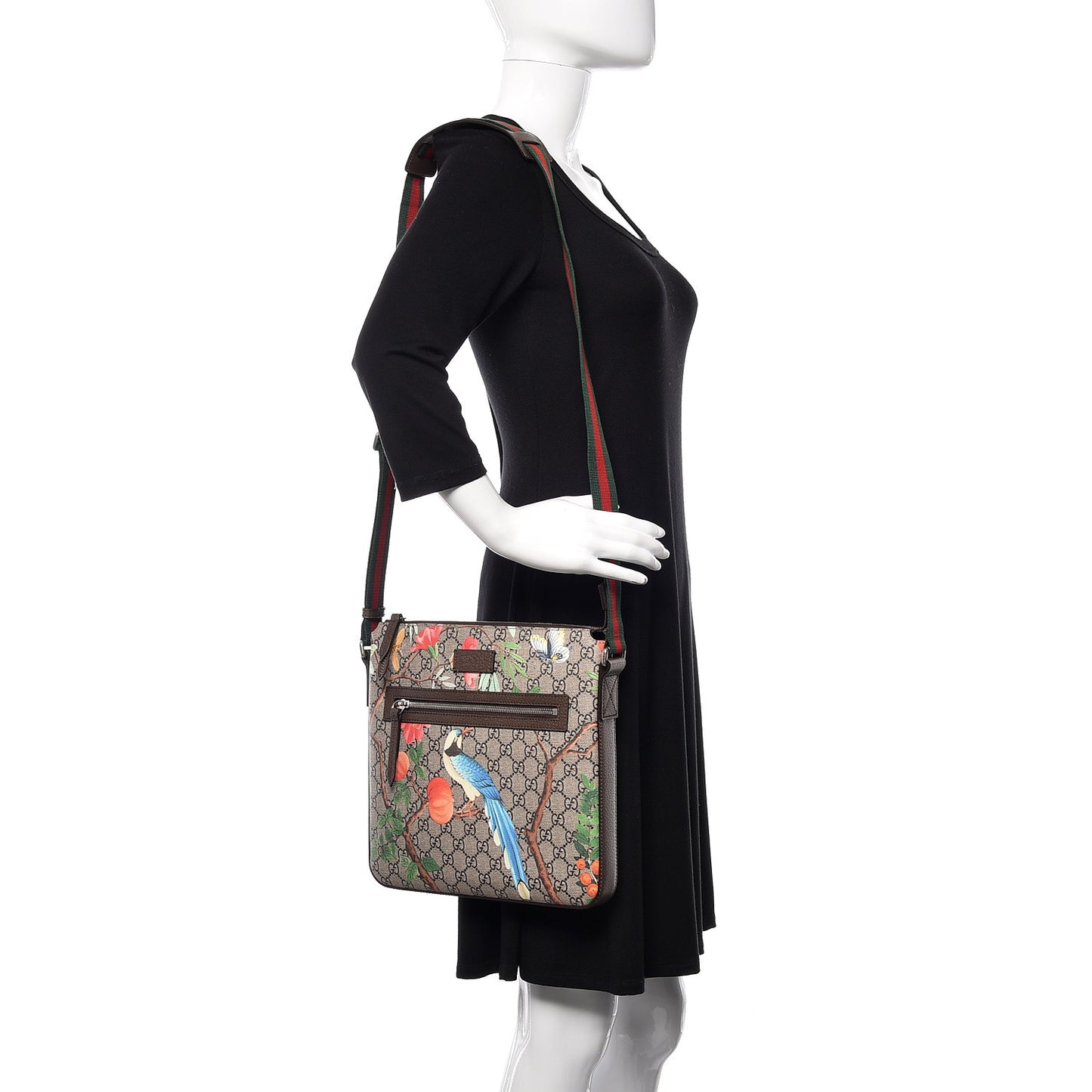 GG Supreme Monogram Tian Web Medium Flat Messenger Beige Multicolor New Acero