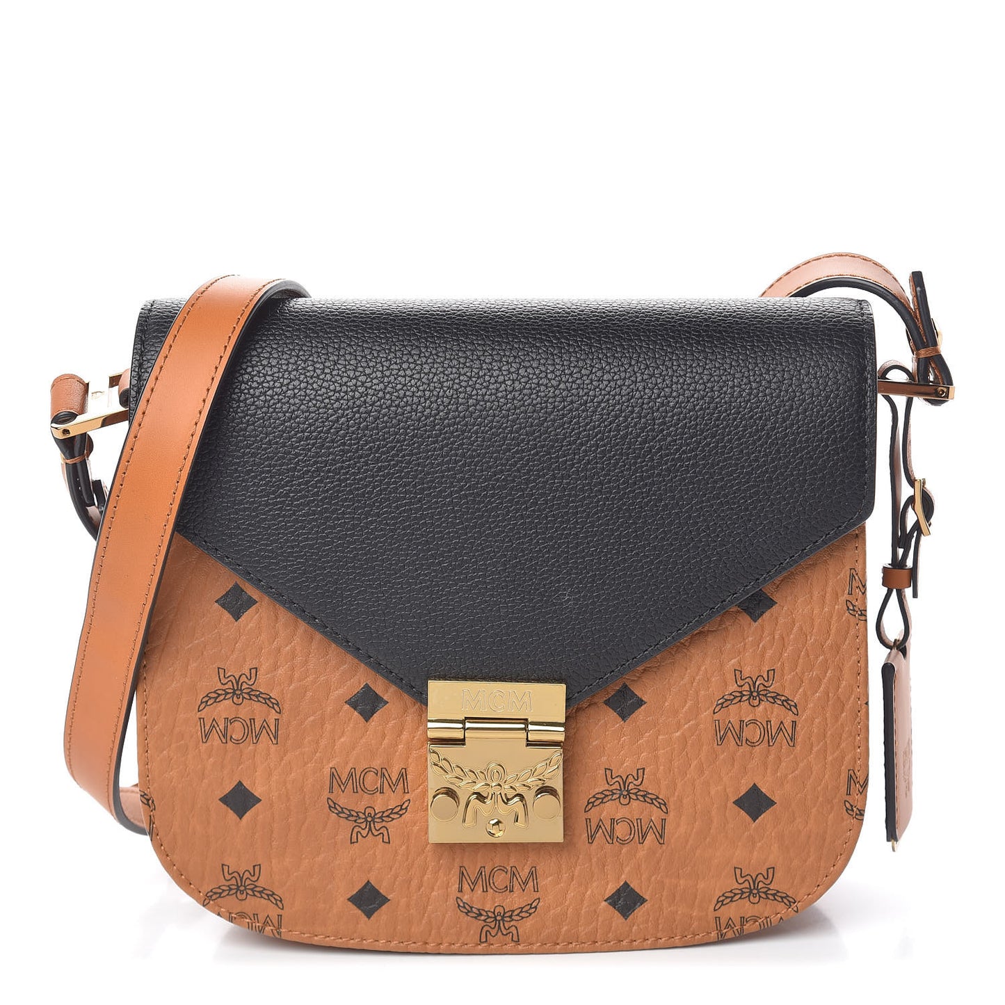 Visetos Calfskin Small Patricia Crossbody Bag Cognac Black
