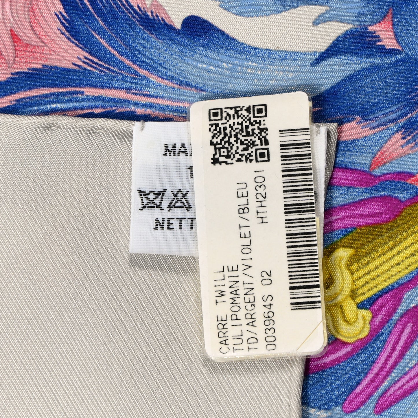 Silk Tulipomanie Scarf 90 Argent Violet Bleu