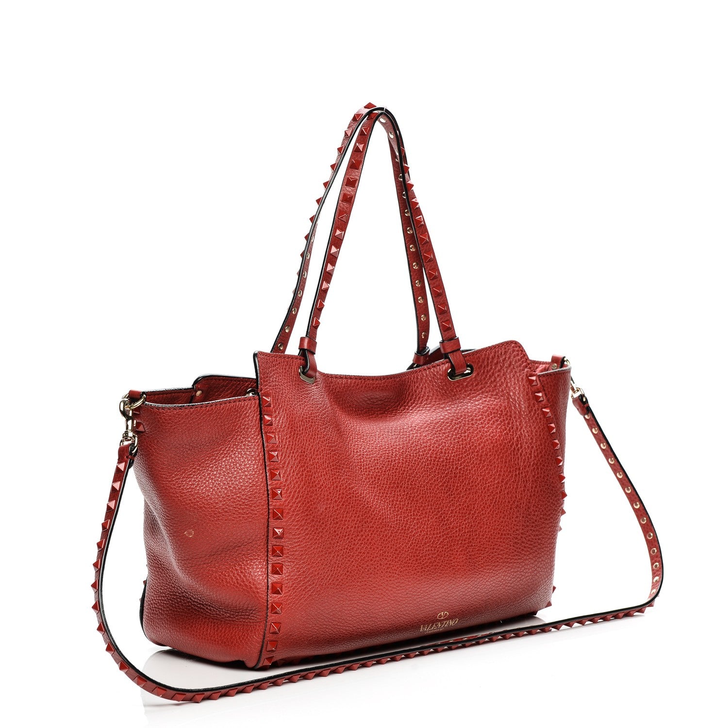 Valentino Garavani Grained Calfskin Monochrome Medium Rockstud Tote Red 3 of 9
