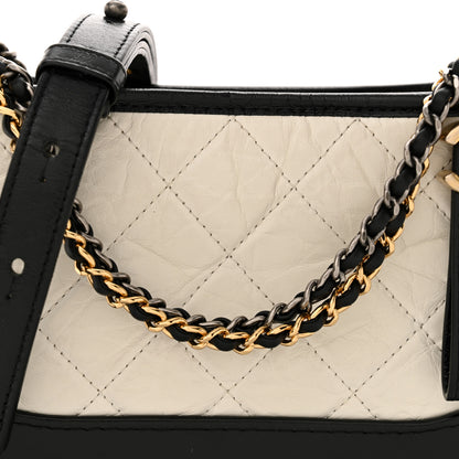 Chanel Aged Calfskin Quilted Small Gabrielle Hobo Black White 8 of 11