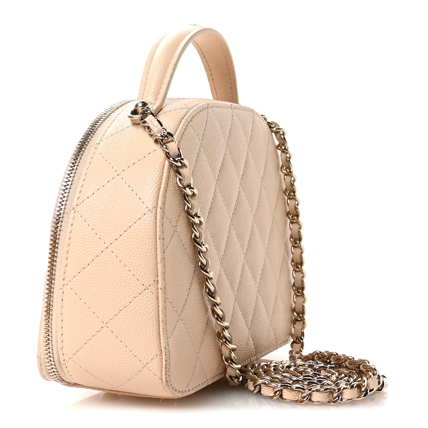 Chanel Caviar Quilted Top Handle Vanity Case Light Beige 3 of 11