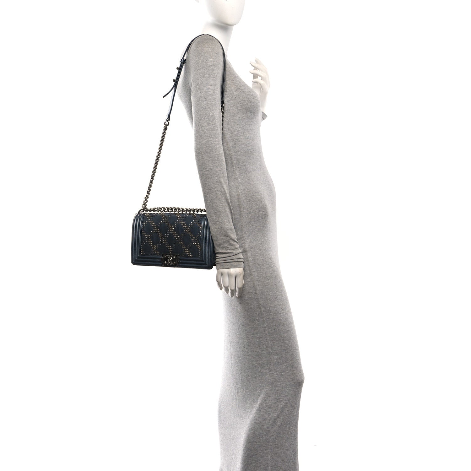 Chanel Metallic Calfskin Crystal Medium Boy Flap Dark Silver 2 of 10