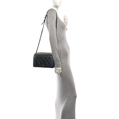 Chanel Metallic Calfskin Crystal Medium Boy Flap Dark Silver 2 of 10