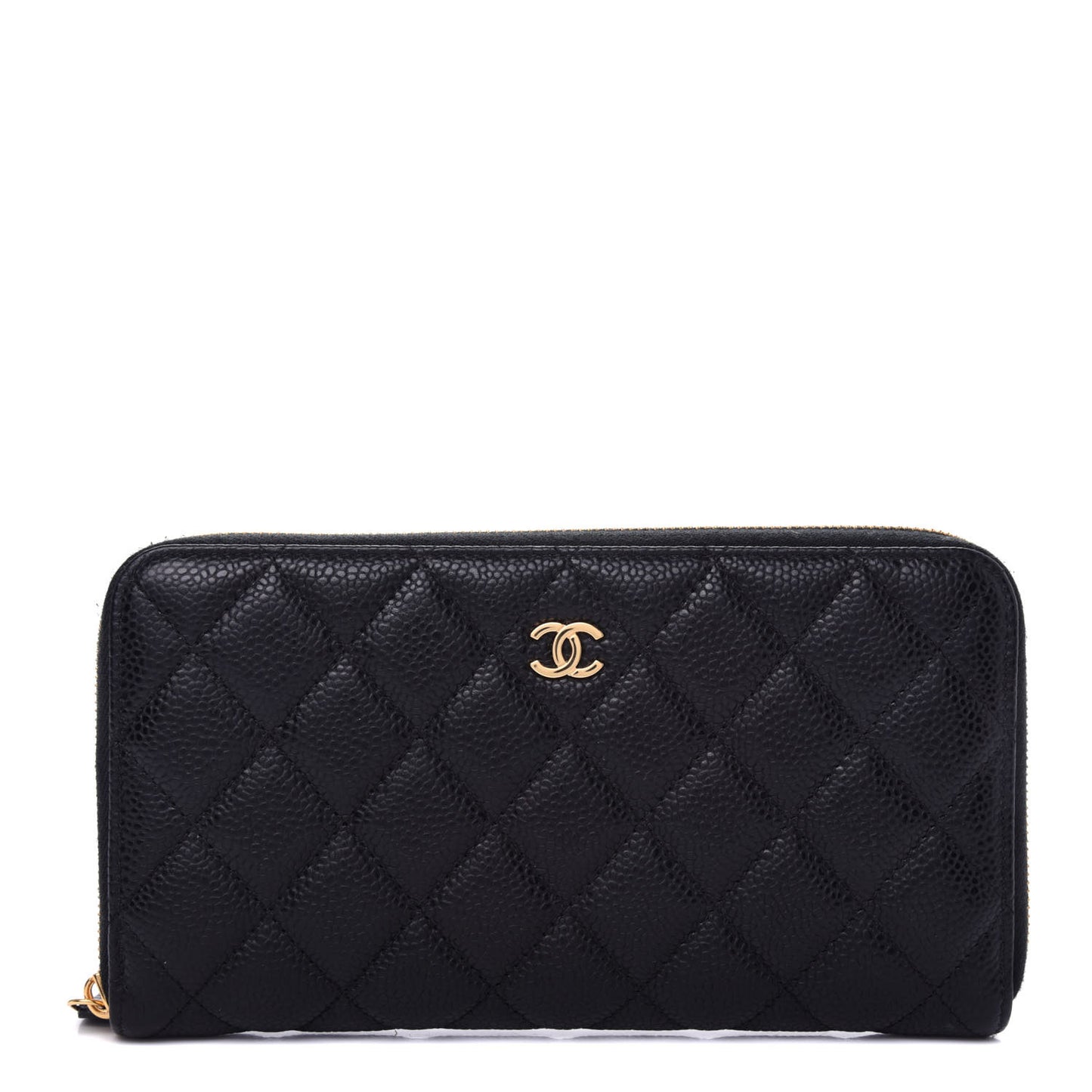 Caviar Quilted Large Gusset Zip Around Wallet Black
