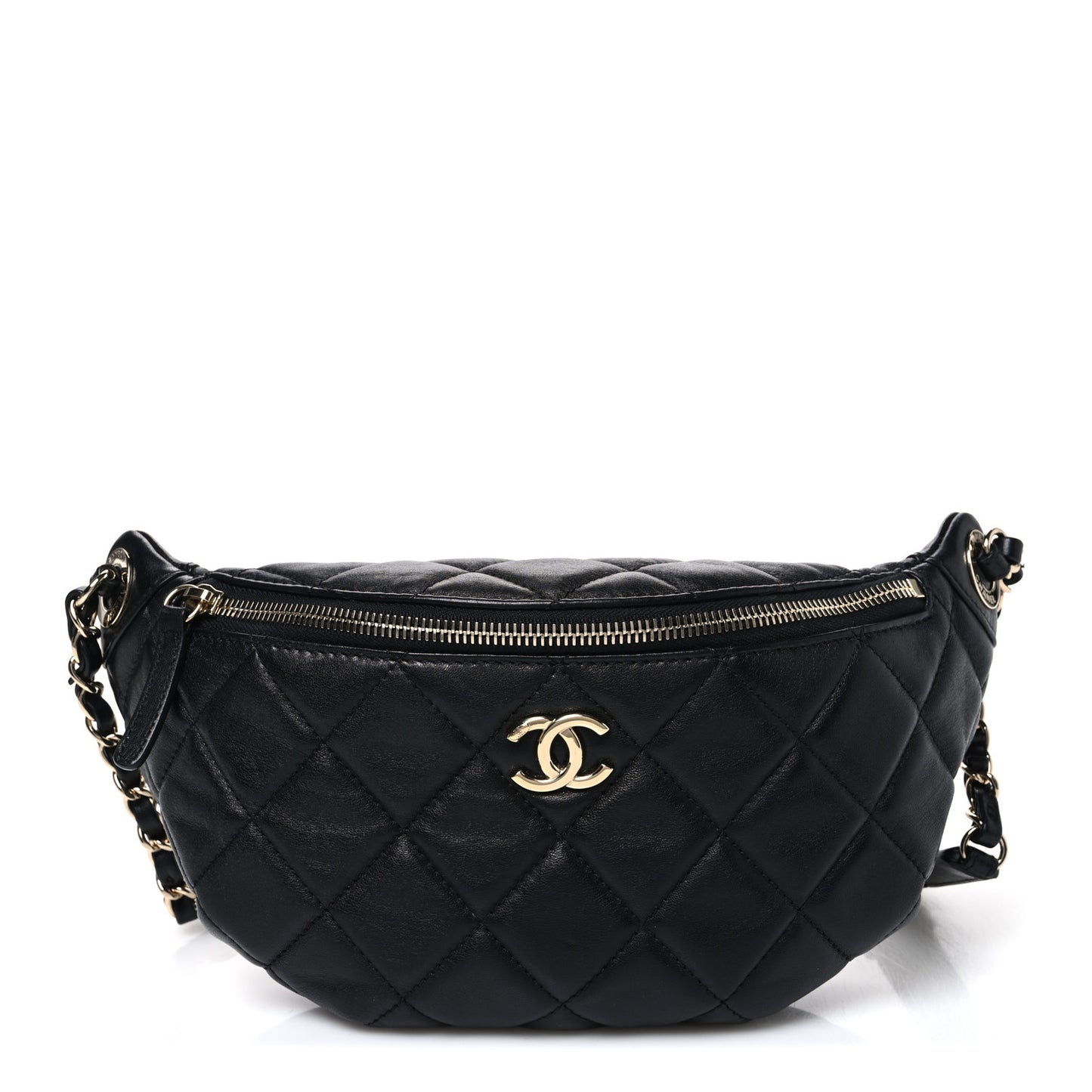 Lambskin Quilted Waist Bag Fanny Pack Black