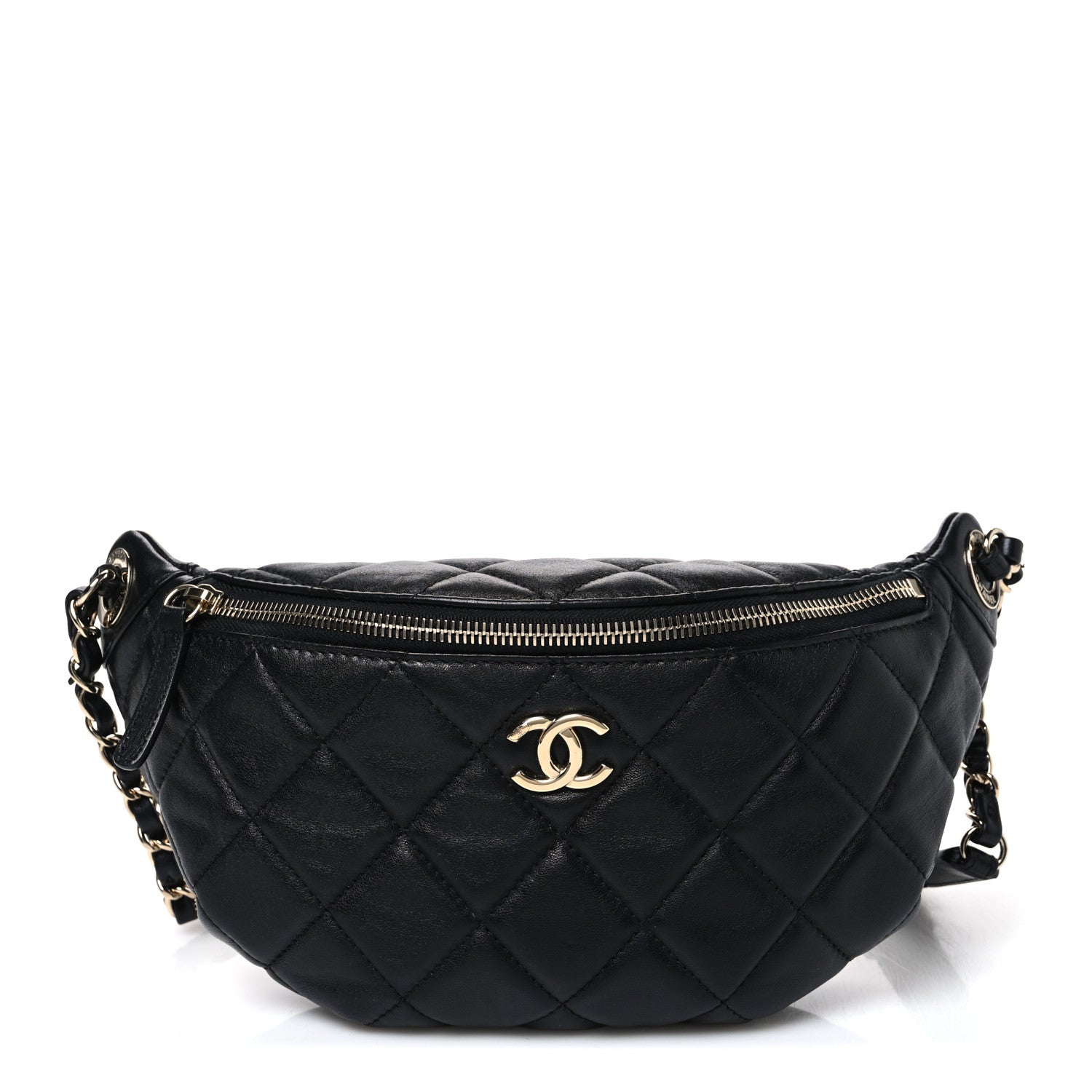 Chanel Lambskin Quilted Waist Bag Fanny Pack Black 1 of 12
