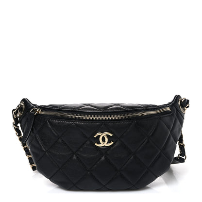 Chanel Lambskin Quilted Waist Bag Fanny Pack Black 1 of 12