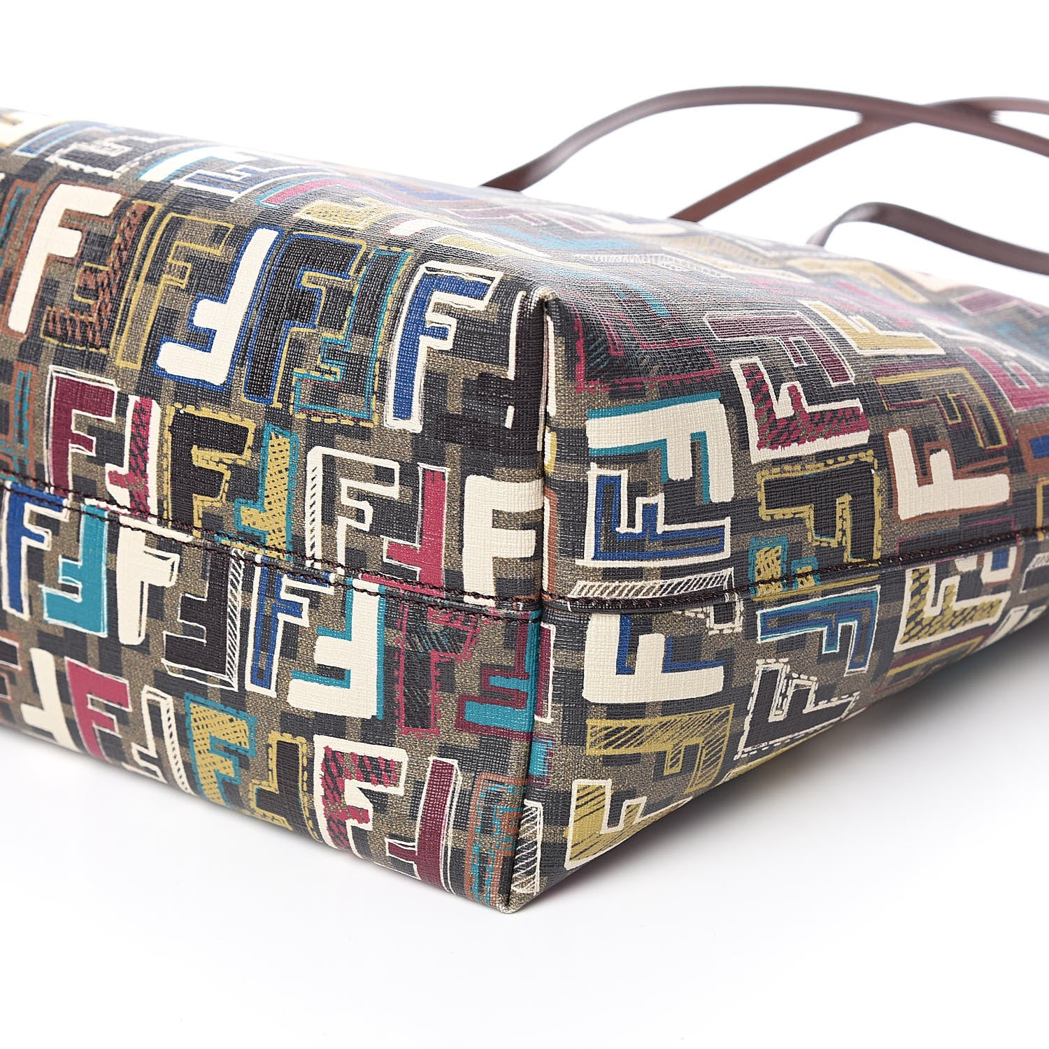 Fendi Zucca Spalmati Vitello FF Multicolor Medium Roll Tote Tobacco Multicolor Marrone 9 of 10
