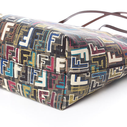 Fendi Zucca Spalmati Vitello FF Multicolor Medium Roll Tote Tobacco Multicolor Marrone 9 of 10