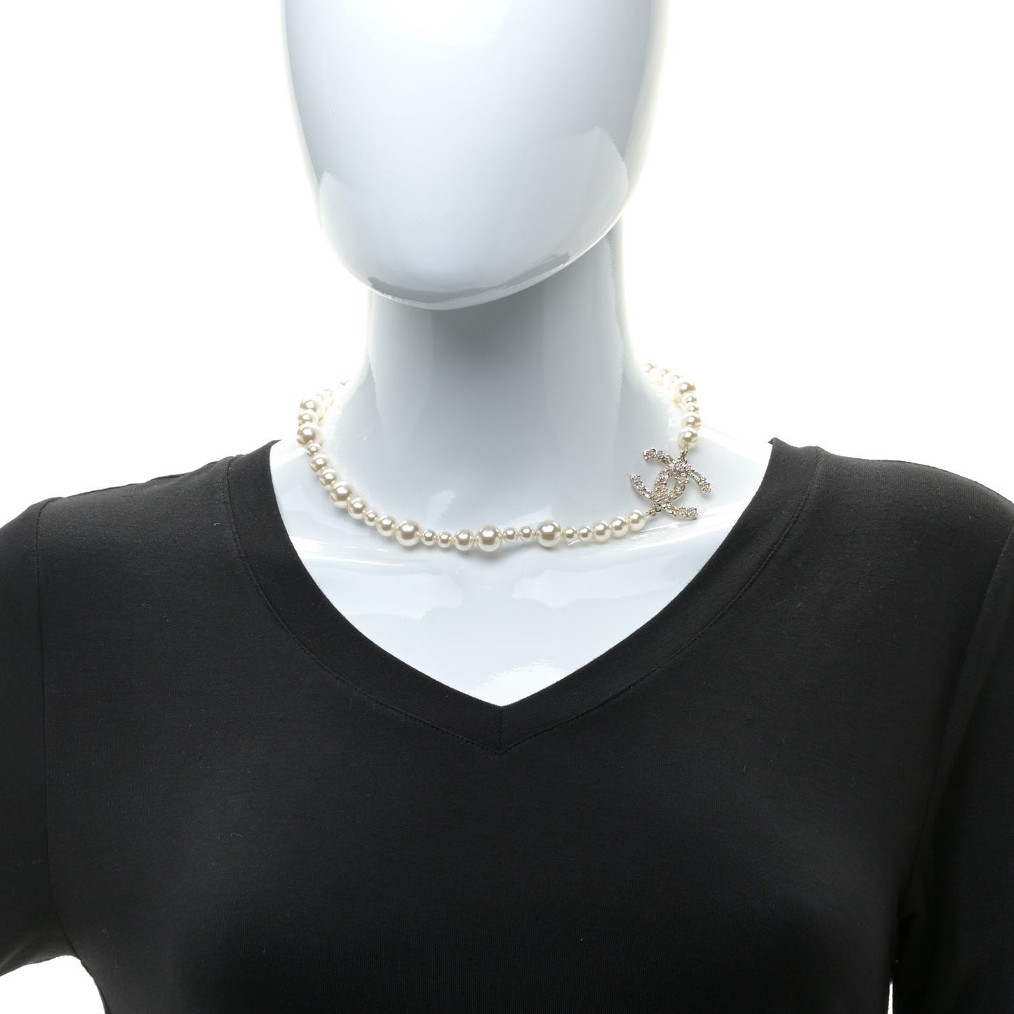 Pearl Crystal CC Camellia Short Necklace Gold
